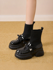 Josiny | Height Increasing Thick Sole Chunky Heel Elastic Ankle Bootie Loafer