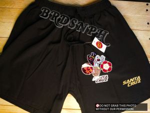 Silver and Gold Design Santa Cruz Logo Shorts aith FREE STICKERS