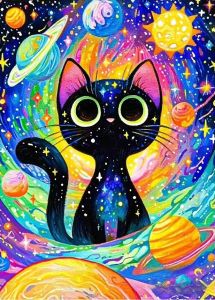 Bandai | Diamond Painting Animals Galaxy Black Cat Rabbit Mosaic Handmade Artwork Round/Square Diamonds Exquisite Gift Home Decor