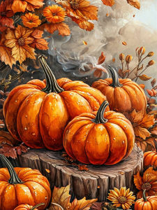 HUACAN Diamond Mosaic Novelties 2027 Pumpkin Kitchen Landscape Diamond Painting Halloween Square Round Drill Rhinestones