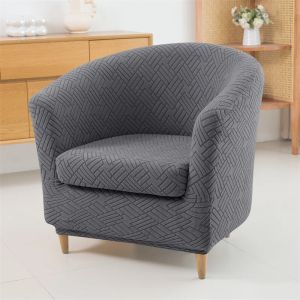 1set Club Tub Chair Cover Solid Color Jacquard Armchair Slipcover Elastic Sofa Slipcovers with Cushion Cover Living Room