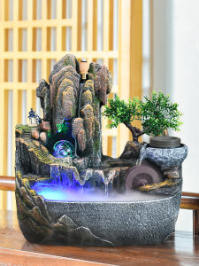 Lushan Waterfall Fake Mountain Landscape Fountain Home Decorations Desktop Feng Shui Waterwheel Wealth Attracting Ball Circulating Water View