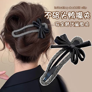 Large Size Black Butterfly Knot Sparkling Diamond Duckbill Hair Clip Womens Elegant Fashion New 2025 One-Word Clip Hair Accessories
