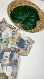 Bronkis Junior Kemeja Anak Laki Laki  Lengan Pendek Premium Rayon Fullprint Warna Cream Motif Abstrak leaf