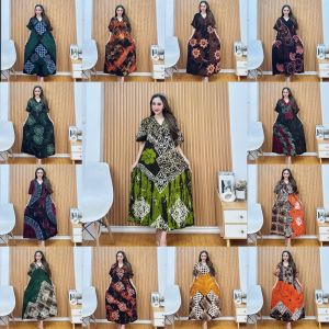 Daster Cap Malaman Motif Terbaru Ld 110cm Pb 118cm Dress Rayon Twill Batik Panjang Tebal Busui Bumil Pekalongan Tali Samping
