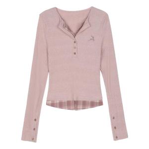 Đồ Bộ Knitwear Phối Màu Hồng Cổ V Ôm Sát Tay Dài