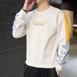 ROMON | Loose Fit Round Neck Printed Long Sleeve Mens Sweatshirt Casual Fashion Urban Style Antibacterial Polyester Fiber T-Shirt