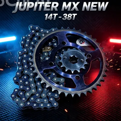 PAKET GIR RANTE JUPITER MX NEW 135/GEAR SET RANTI JUPITER MX NEW 14T - 38T | Rantai dan sprocket untuk sepeda motor Jupiter MX New 135 dengan ukuran 14T hingga 38T.