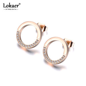 Lokaer Trendy Stainless Steel Pave Setting CZ Crystal Circle Wedding Earrings For Women Gold Plated Anniversary Jewelry E19076