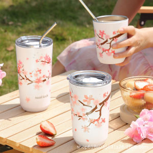Sakura Pattern Straw Cup Portable
