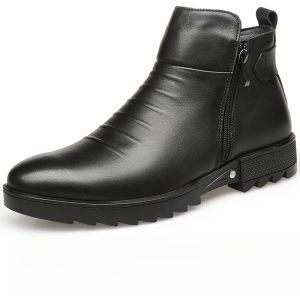 Cotton-Padded Leather Shoes Mens Genuine Leather Winter Fleece-lined Boots Mens High-Top Dad Two Cotton-Padded Leather Shoes Business Casual Zip Ankle Boots