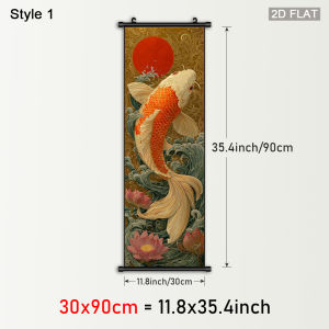 VIKAMA Auspicious Koi Scroll Tapestry Vintage Ukiyo-e Lotus and Waves Wall Art Home Decor for Bedrooms and Living Rooms