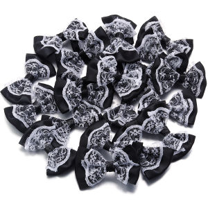 20pcs/lot 3.5x5.7cm Polyester Ribbon Bow Colourful Lace Satin Bows Double Layers for DIY Sewing Crafts Garment Headwear Supplies