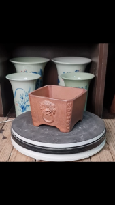 Chậu Tàu Vuông Mặt Mini CPD994 - Kích thước M17.5 H11.5 lọt lòng 15x15x10 Chậu bonsai cao cấp gốm tàu men rỉ sắt chậu để bàn.