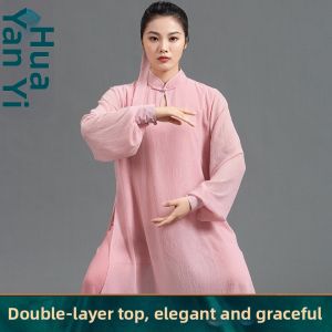 Elegant Double Layer Silver Sanded Tai Chi Costume