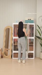ANTBOX Lemari Pakaian Susun Serbaguna Ukuran 9 Box 1 Gantungan 540L Lemari Aesthetic Bebas Instalasi