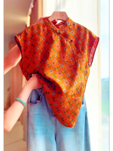 QINGNAER | Elegant Slim Fit Printed Blouse Chinese Style