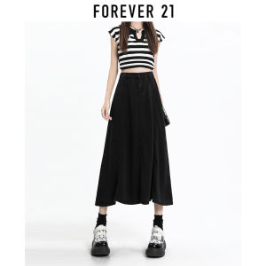 Forever21 | Chân Váy Dài A-Line Đen Cao Waisted Tencel Denim