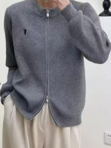 Áo Len Cardigan Màu Hồng Khóa Kéo Hai Hàng Thời Trang Ngắn Cho Nữ Mùa Xuân 2025 Áo Khoác Dệt Kim Phong Cách Hàn Quốc Thường Ngày