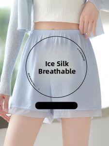 Miiow | Womens Ice Silk Safety Pants Lace Edge No Flashing Can Wear Outdoors Short Pants Cool Breathable Home Sleepwear Shorts