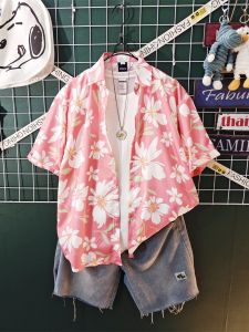 2024 New Couple Beach Floral Shirt Short Sleeve Men Women Summer Vacation Cool Handsome Matching Set Standard Fit Ice Silk