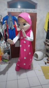 Kostum Maskot Badut Marsha Pink Setelan Dewasa Lucu Costume Karnaval