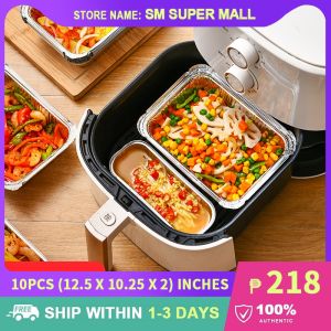 10pcs 12.5 X 10.25 X 2 Inches Large Capacity Aluminum Tray Pan with Plastic Lid Cover for Food Baking Pans and Trays for Oven Foil Tray for Food