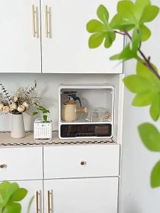 ตู้เก็บของอเนกประสงค์ ถ้วยแก้ว ถ้วยกาแฟ หรือ เครื่องสำอาง กันฝุ่น ที่วางแก้ว ที่เก็บชุดน้ำชา มีลิ้นชักสองลิ้นชัก