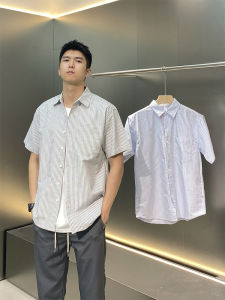 Summer New Mens Short Sleeve Striped Shirt Classic Workwear Cotton Plain Weave Standard Fit Youth Fashion Casual Shirt