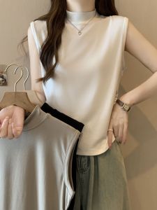 Plus Size Stylish Half Turtleneck Sleeveless Bottoming Shirt for Women Plus Size Ladies Slim Looking White Vest Inner Match Curved Hem Tops