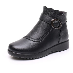 QBELY รองเท้าหน้าหนาวผู้หญิงรองเท้าหนังแท้ส้นสูงกันลื่นรองเท้าบูทลุยหิมะไซส์ใหญ่สําหรับคุณแม่ผู้หญิง