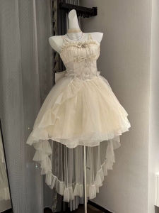 French Style Birthday Tea Break Lolita Princess Skirt Womens Miniature Puffy Fairy Dress High Waist Polyester Spring Summer Autumn Ladies Dress