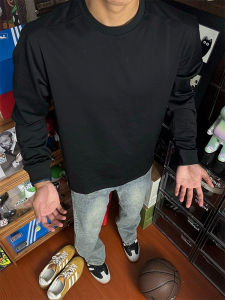 Áo Thun Nam Tay Dài Màu Đen Nguyên Chất Cleanfit Cổ Tròn Không Mũ Cotton Dày Mặc Trong Mùa Thu