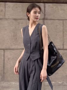 PAIBOLI | Plus Size Stylish Grey Sleeveless Suit 2026 Summer