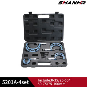 SHANHR 4pcs Outside Micrometer Set Machinist Tool 0-4" 0-100mm 0.01mm Accuracy Carbide Micrometer Set With Standards Ratchet