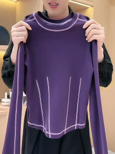 Womens Pure Cotton Long Sleeve Base T-Shirt Spring Autumn New Fashion Stitch Design Sense Inner Wear Top High Waist round Neck