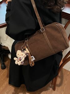 Boston Style Large Capacity Casual Suede Womens Bag Retro Commuter Pillow Bag Handbag Shoulder Bag for Daily Use