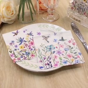 Khăn Giấy Dùng Một Lần Spring Hummingbird Wildflower Party Napkins 20/50 Chiếc Dùng Cho Trà Chiều Và Những Dịp Đặc Biệt