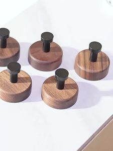 Self-adhesive Solid Wood Hook Walnut Hanging Hanger Bathroom Bedroom Wall Hook for Key Bag Towel Coat Home Decor Organizer Hook