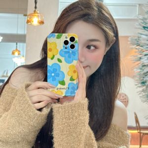 Blue Flower Soft Silicone Phone Case for iPhone 16 pro Apple 16 New Model 15 Artistic Style Fresh Womens Style 14 pro 13 Ultra Creative 15 pro Max Anti-Fall Protective Cover