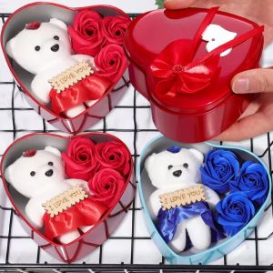 Rose Bear Love Heart Gift Box Valentines Day Gift Soap Flower Gift Box Mothers Day Couple Anniversary New Year Gift Wedding Home Party Decor