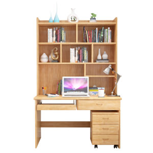 Solid Wood Study Desk Bookcase Combination Computer Table Childrens Writing Desk Home Use Rural Style Artistic Pattern