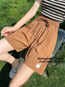 LANGPIN | Laidback High Waist Wide Leg Cotton Linen Short Pants Thin Style Summer Casual Trousers For Women Lazy Japanese Slimming Summer Shorts