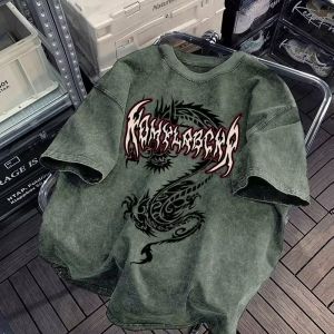 เสื้อยืดคู่รักคอตตอนสีขาวพิมพ์ลายตัวอักษรสไตล์อเมริกันย้อนยุค ทรงหลวม แขนสั้น ผ้าฝ้ายแท้ สำหรับฤดูร้อน