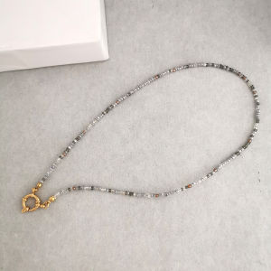 QMHJE Seed Beads Necklace Women Choker Rainbow Stainless Steel Clasp Sailor Buckle Base Diy Chain Gold Color Boho Green Trendy