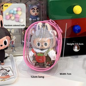 Labubu Blind Box PVC Cotton Doll Dustproof 15cm Outdoor Hanging Bag Cartoon Style Storage Bag Pure Color Lock Buckle