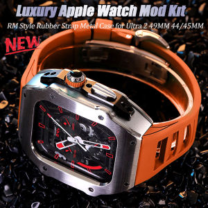 Luxury Stainless Steel Modification Kit For Apple Watch 9 45MM Ultra 2 49mm Metal Case Sport Band Rubber Refit Mod For iWatch 8 7 6 5 4 SE 44MM
