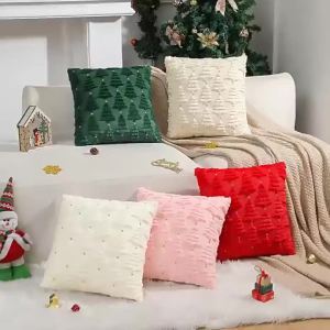 VIKAMA Christmas Tree Throw Pillow Covers 3D Fluffy Plush Cushion Cover Farmhouse Xmas Holiday Home Sofa Couch Decor Pillow Case