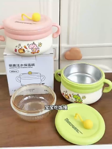 ViRYN Baby Food Bowl With Water Filled Insulated Stainless Steel Bowl For Baby Infant Food Double Layer Reinforced Seal Bowl Mangkuk Makanan Bayi Berpenebat Air