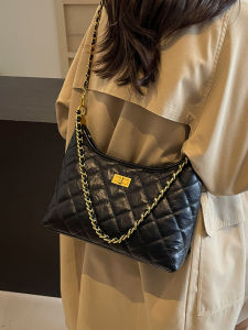 Fashionable Black Diamond Pattern Chain Underarm Womens Bag 2024 New Style Crossbody Shoulder Bag Leisure Travel Handbag